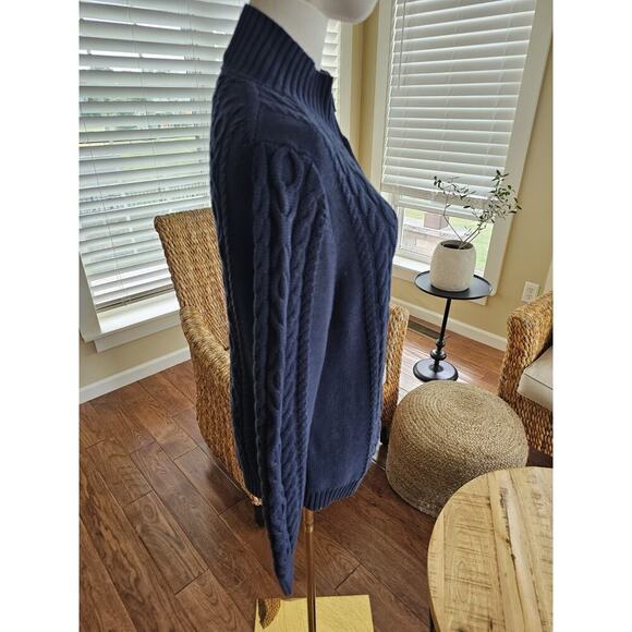 L.L Bean Navy Cableknit Cardigan Full Zip Sweater Women’s Size M Preppy - Picture 2 of 8